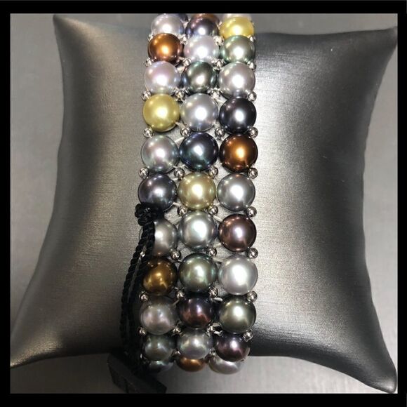 Honora Multi Color Wide Stretchy Pearl Bracelet with Sterling Silver 925 beads - Picture 5 of 6